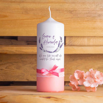 Hochzeitskerze | Lavendel | 15 - 30 cm Höhe | Traukerze | Personalisierte Kerze