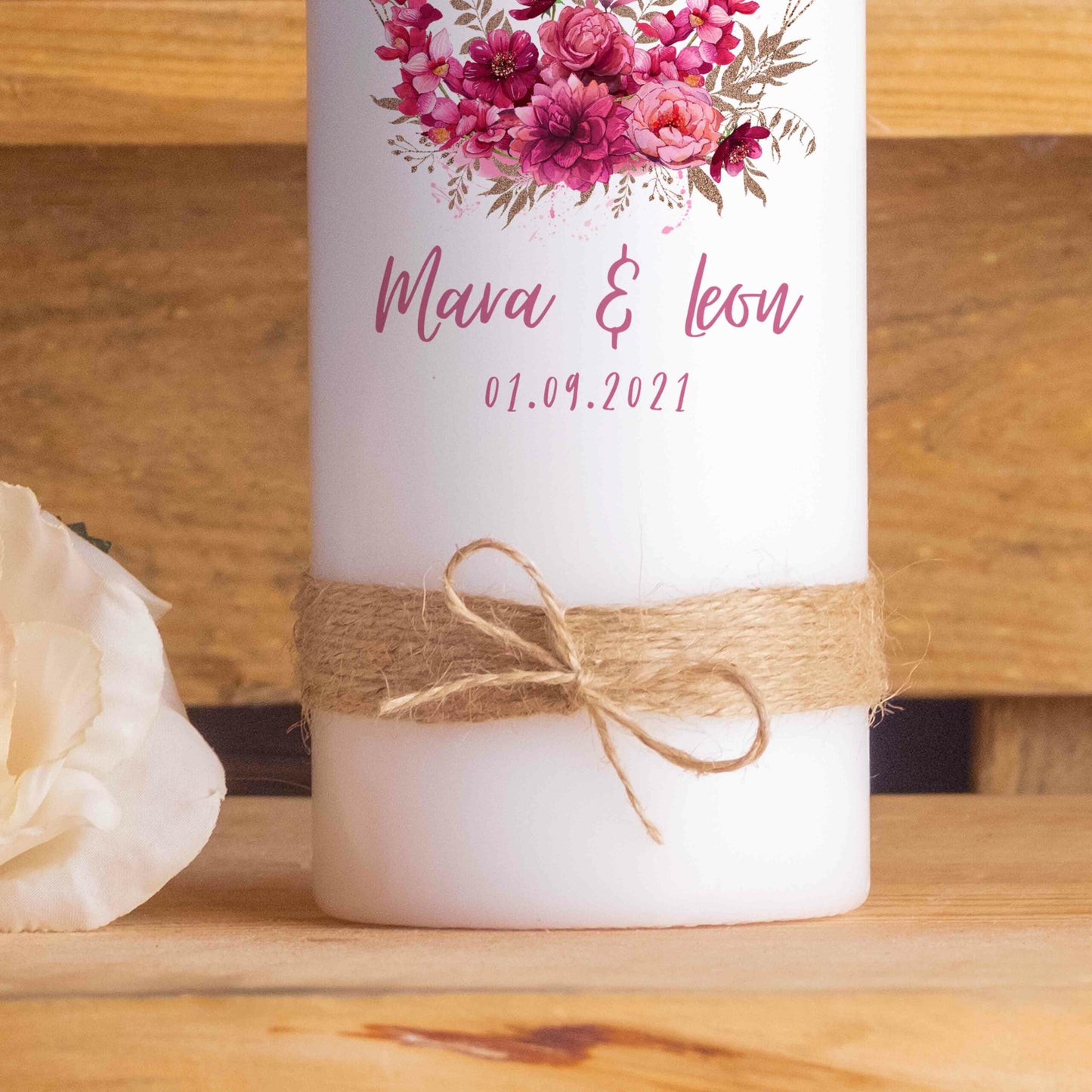Hochzeitskerze | Polygon | 15 - 30 cm Höhe | Traukerze | Personalisierte Kerze