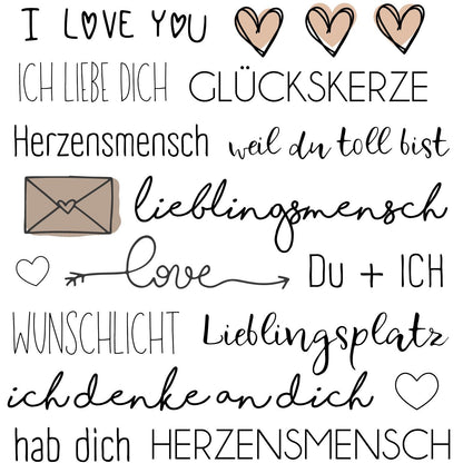 Kerzentattoos Liebe Schlicht | Kerzenfolie | Bastelset für Kerzen Thema Liebe | Geschenk | Basteln | Kerzensticker