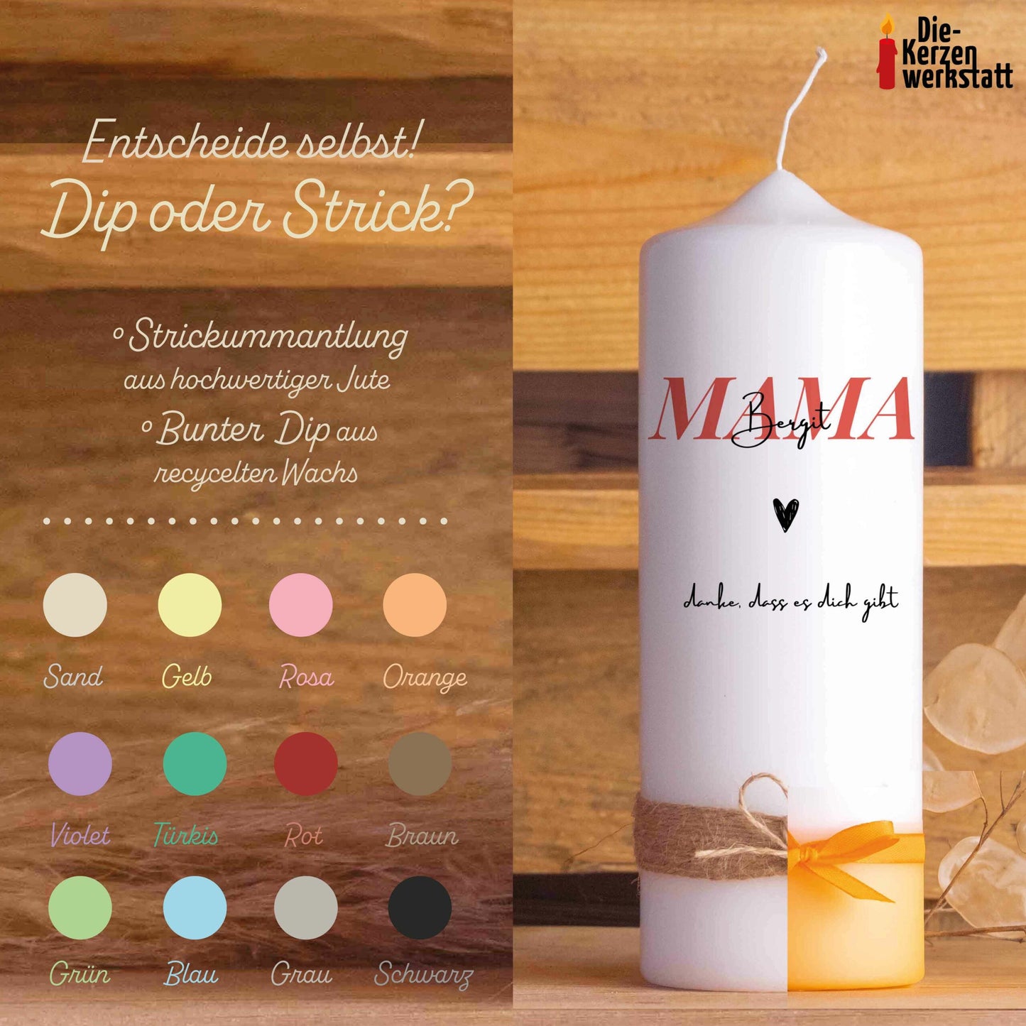 Stumpenkerze mit deinem Wunschnamen | Elternedition | Geschenk | Personalisierte Kerze | Geburtstagsgeschenk