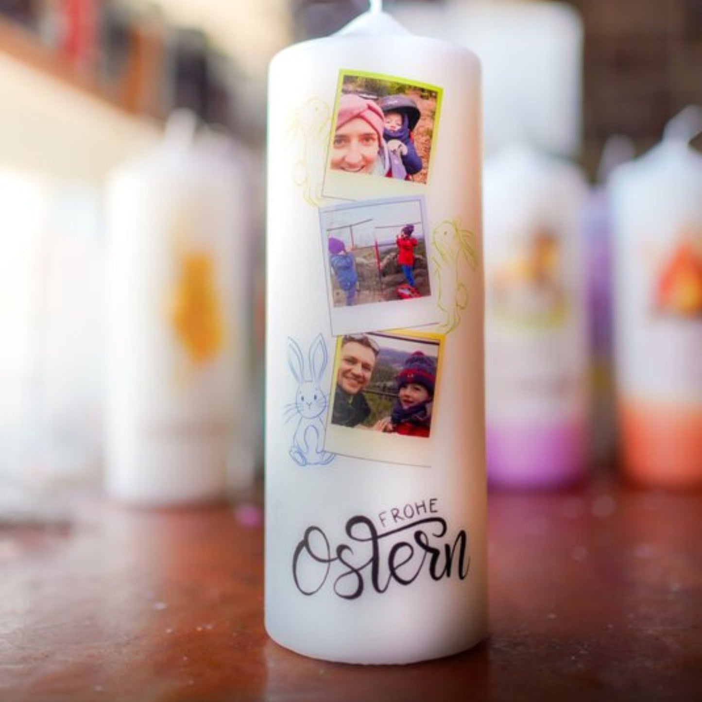 Osterkerze mit Foto personalisiert | Ostergrüße Fotokerze mit eigenen Bildern