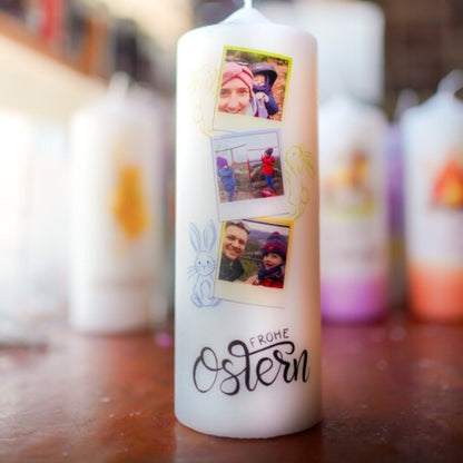 Osterkerze mit Foto personalisiert | Ostergrüße Fotokerze mit eigenen Bildern