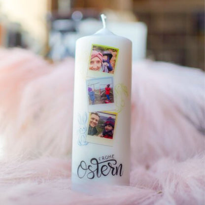 Osterkerze mit Foto personalisiert | Ostergrüße Fotokerze mit eigenen Bildern