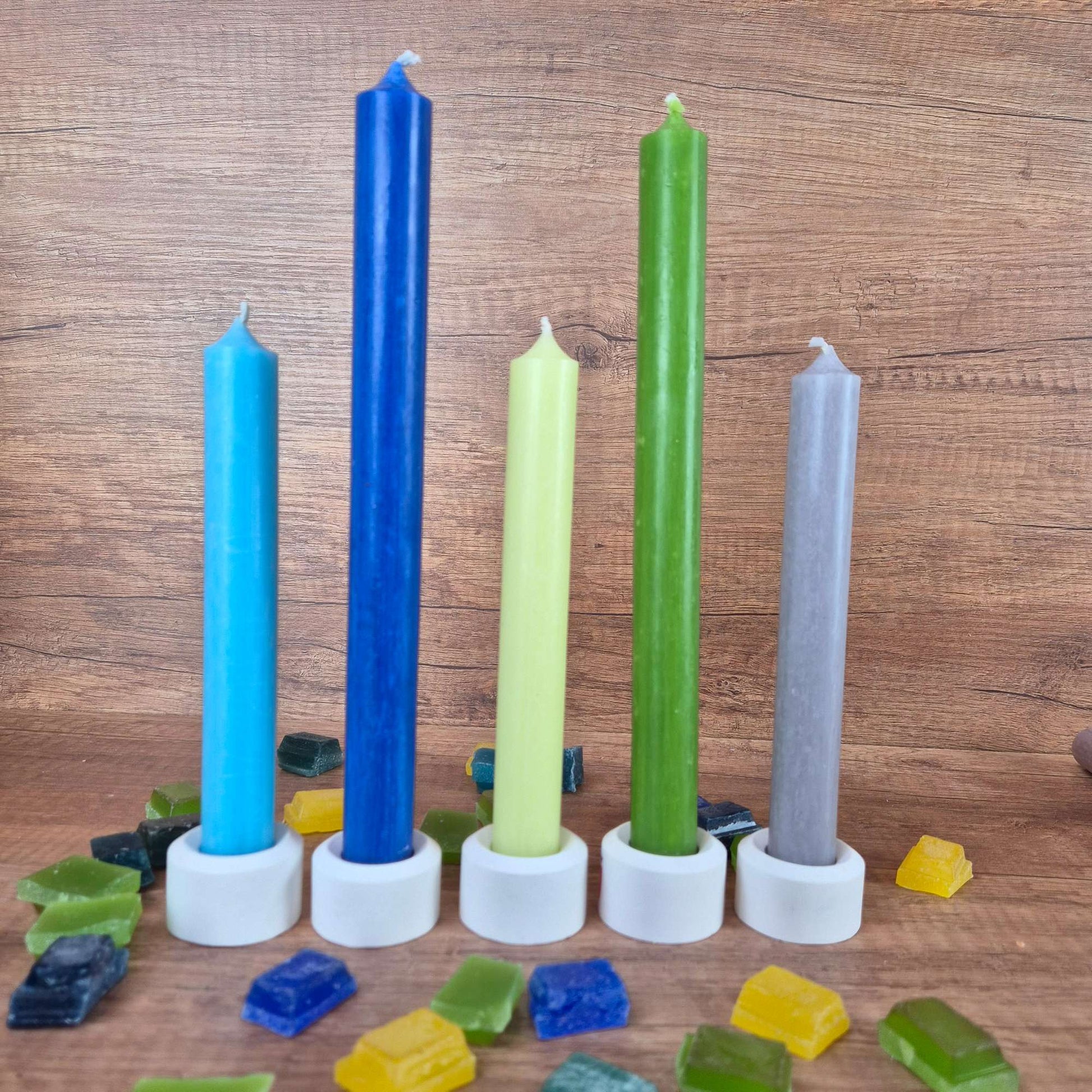 Ozean Stabkerzen Set  5 Stabkerzen (2x 250 mm & 3x 180 mm) in Blau, Grn &  Grau fr stilvolle Deko  Die-Kerzenwerkstatt