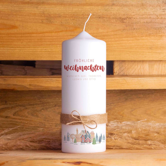 Personalisierte Weihnachtskerze Häuser