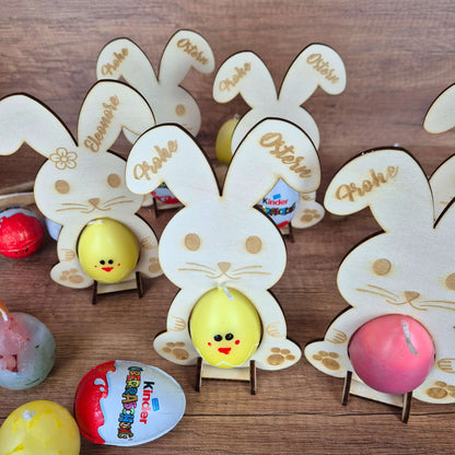 Personalisierter Osterhase aus Holz mit Eierhalter | Ostergeschenk mit Name | Osterdeko für Überraschungsei oder Kerze