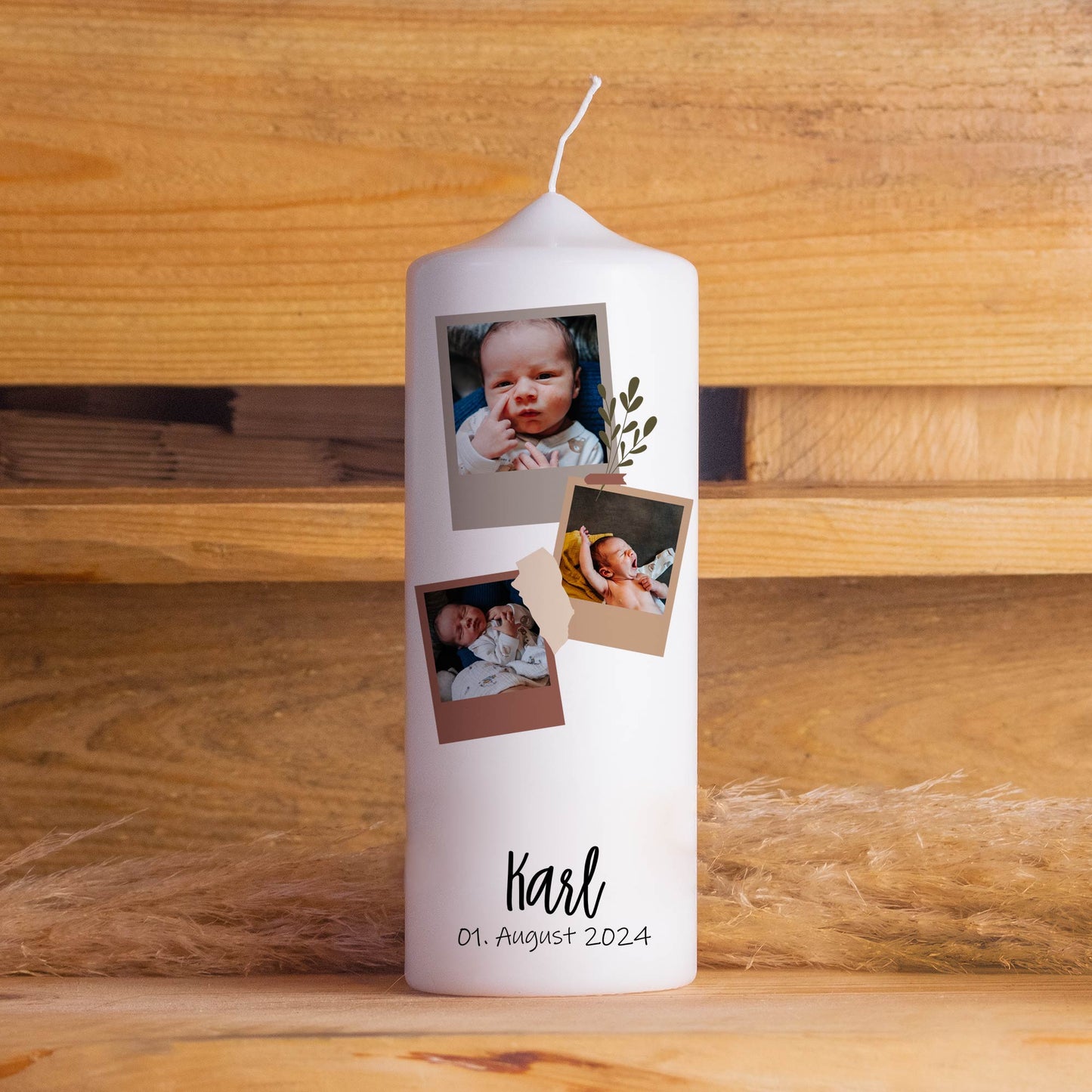 Kerze Baby Polaroid mit 3 Fotos | 15 - 30 cm Höhe | Personalisierte Kerze | Zur Geburt | Geburtstagskerze | Säugling Baby Kleinkind