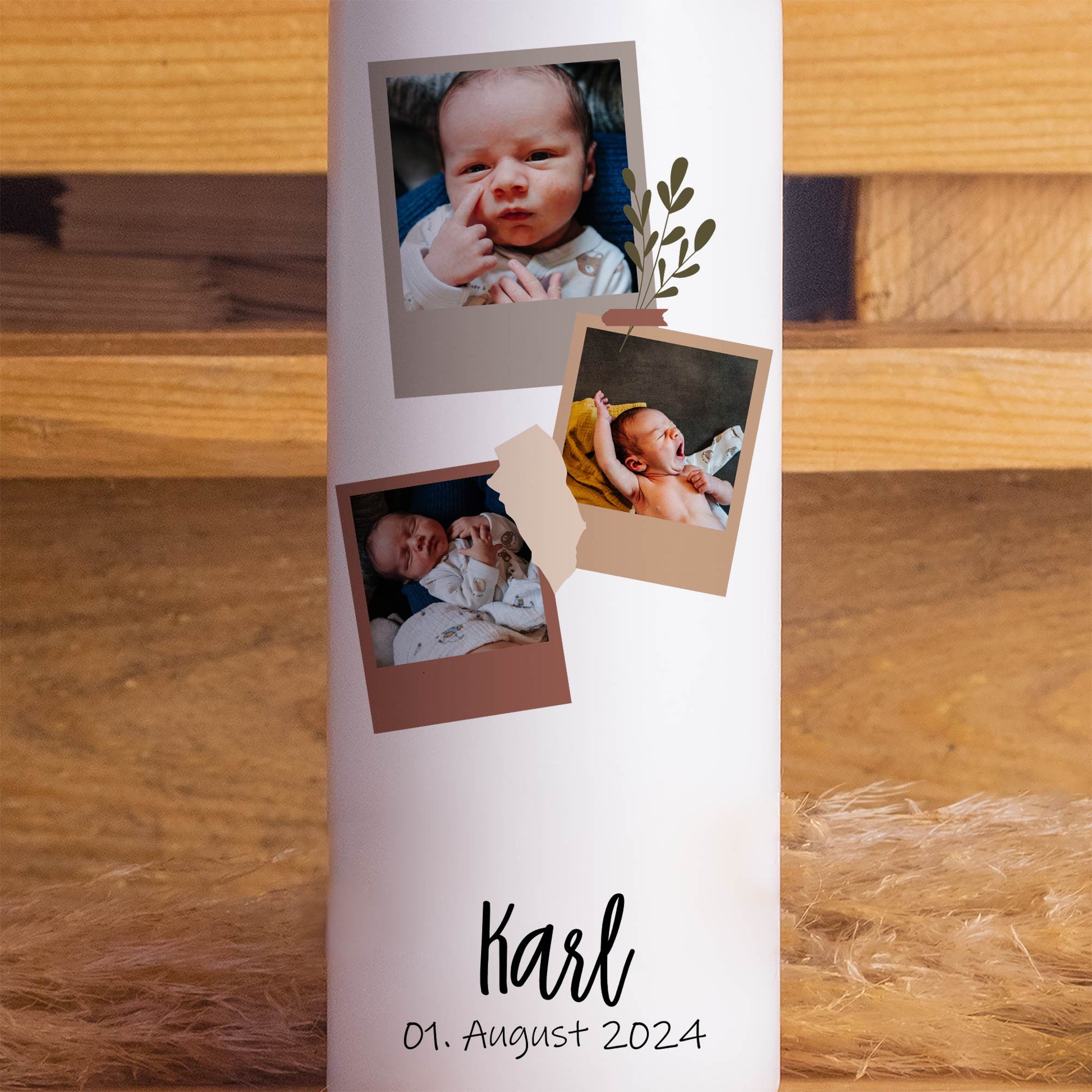 Kerze Baby Polaroid mit 3 Fotos | 15 - 30 cm Höhe | Personalisierte Kerze | Zur Geburt | Geburtstagskerze | Säugling Baby Kleinkind