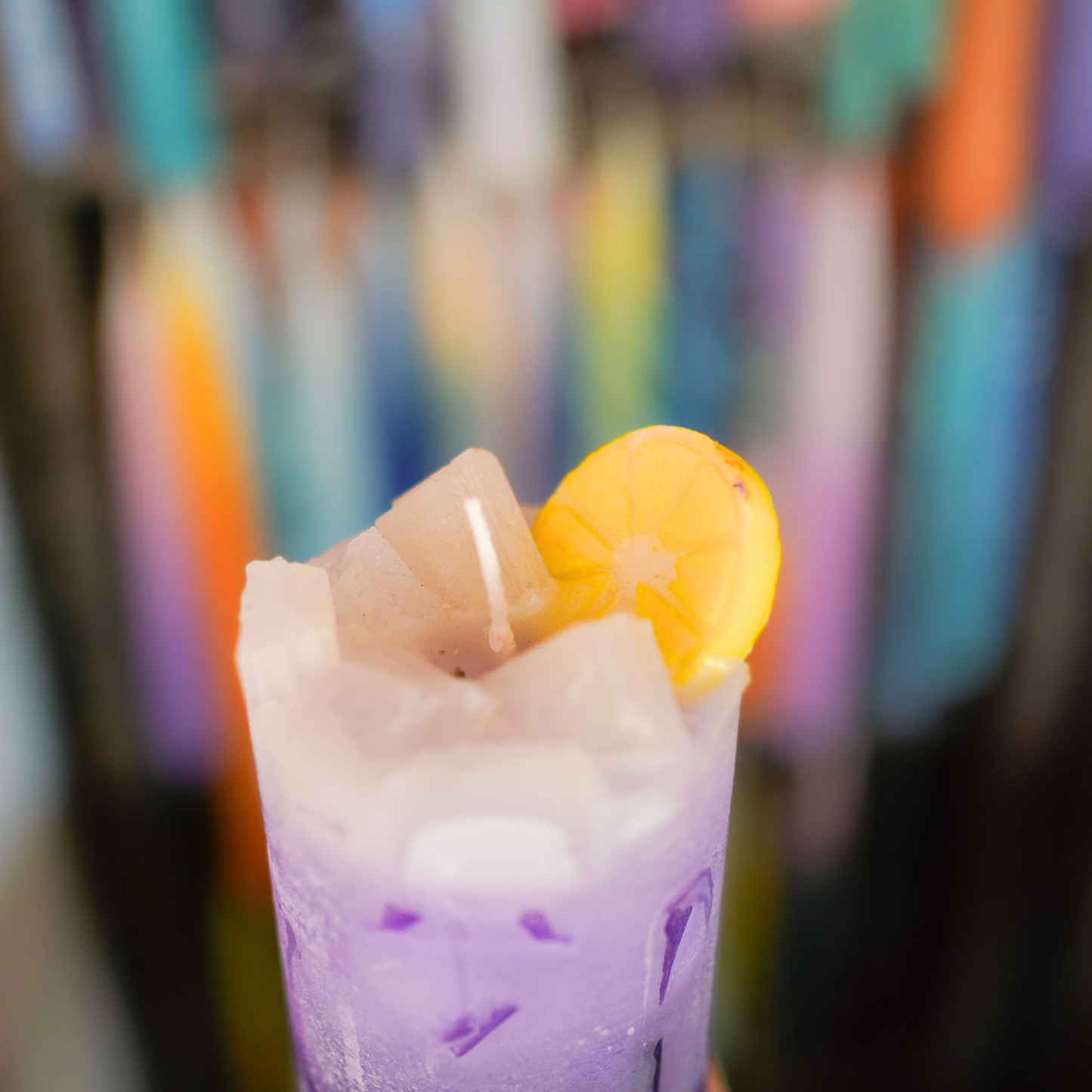 Cocktailkerzen Wachswürfel Purple Rain nah
