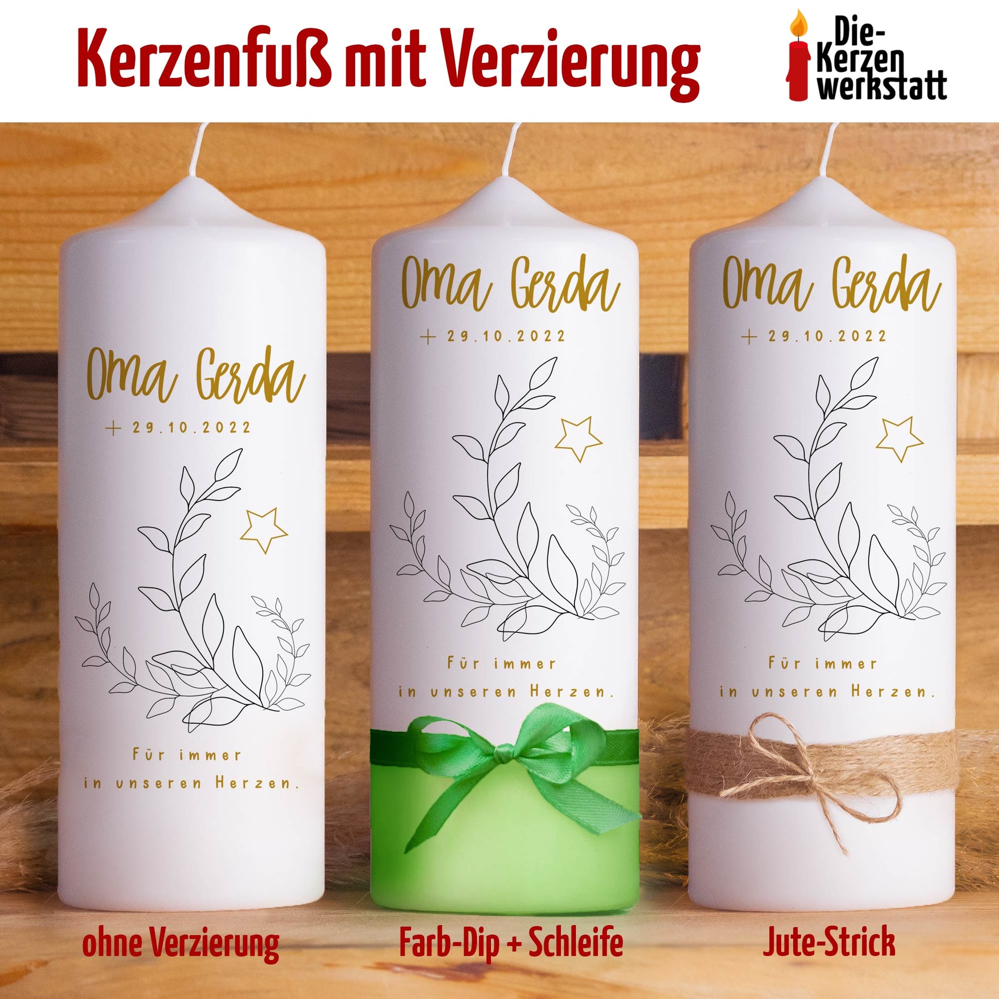 Trauerkerze Ranke | 15 - 30 cm Höhe | Personalisierte Kerze | Gedenkkerze