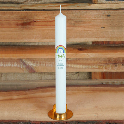 Kommunionskerze Regenbogen Kreuz Schlicht | 15 - 40 cm Höhe | Personalisierte Kerze | Katholisch | Jungen und Mädchen