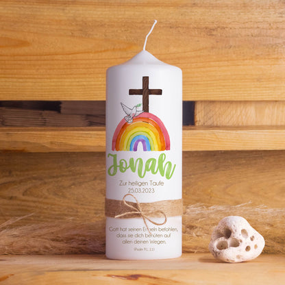 Personalisierte Taufkerze Regenbogen