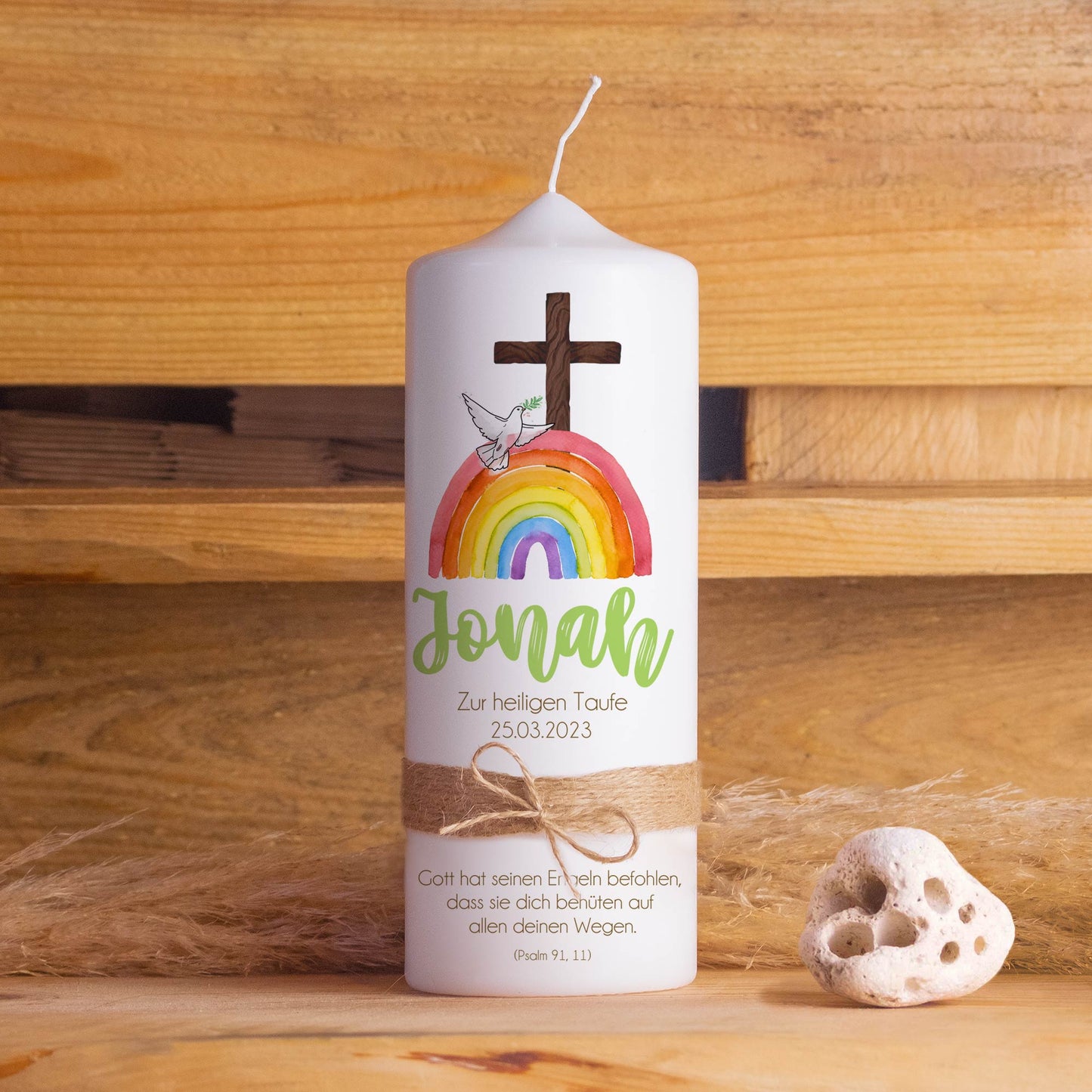 Personalisierte Taufkerze Regenbogen