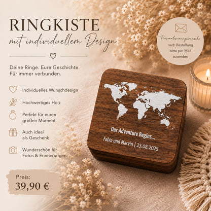 Personalisierte Ringkiste aus Walnussholz – mit individuellem Motiv
