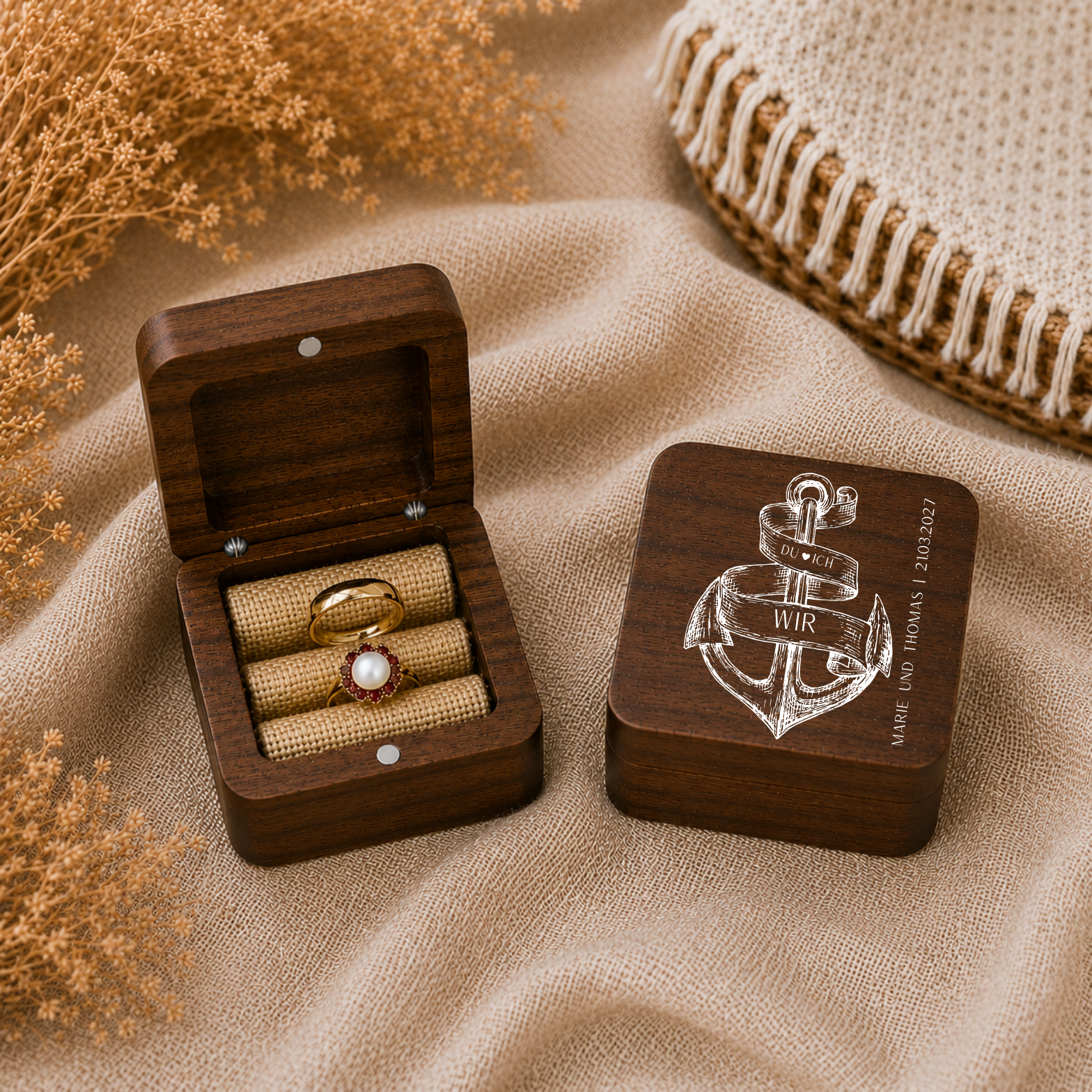 Ringbox Anker | Ringschatulle Hochzeit | Personalisierte Ringkiste | Mr & Ms l Standesamt