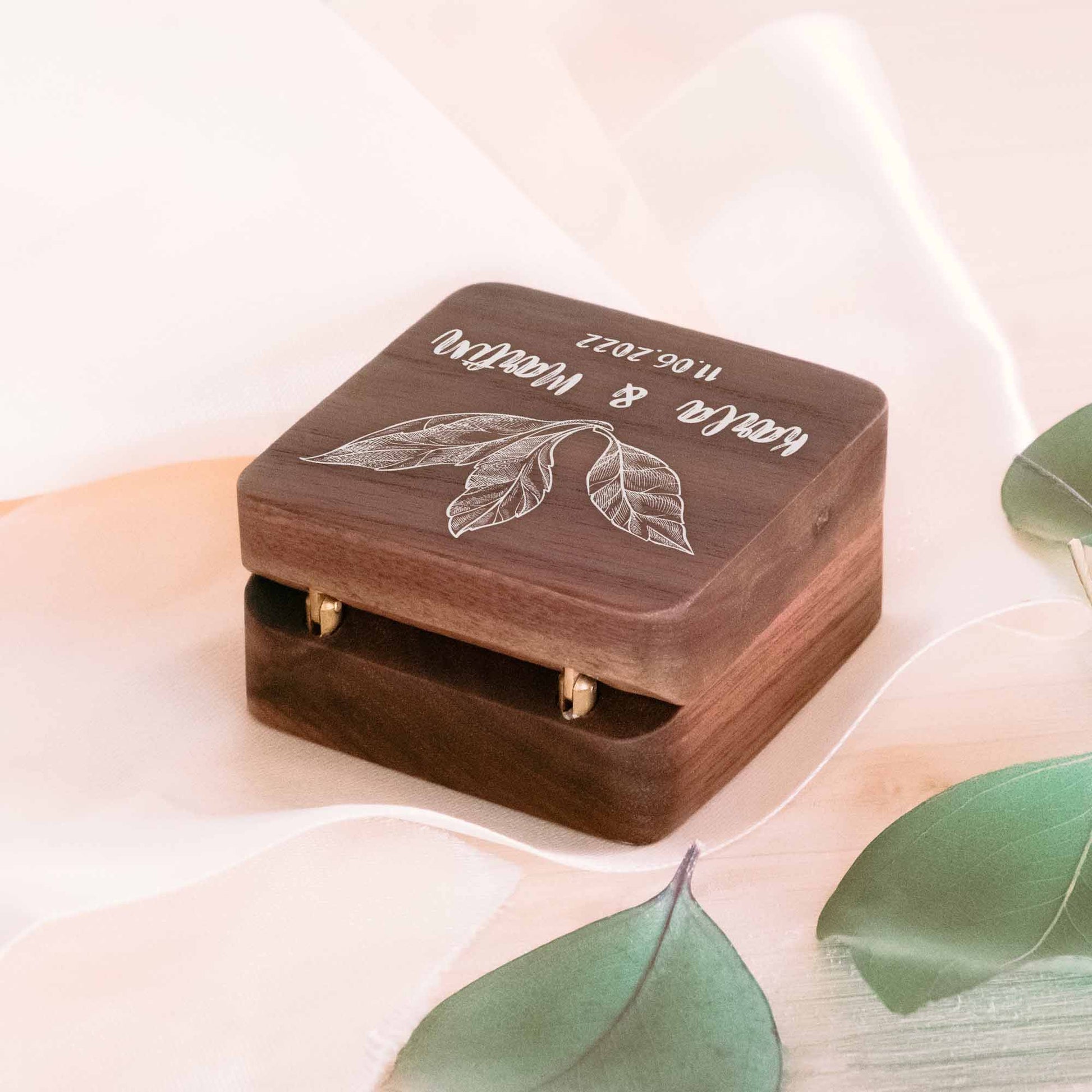 Ringbox Blätter | Ringschatulle Hochzeit | Personalisierte Ringkiste | Mr & Ms l Standesamt | Aufbewahrung l Trauung l Verlobung