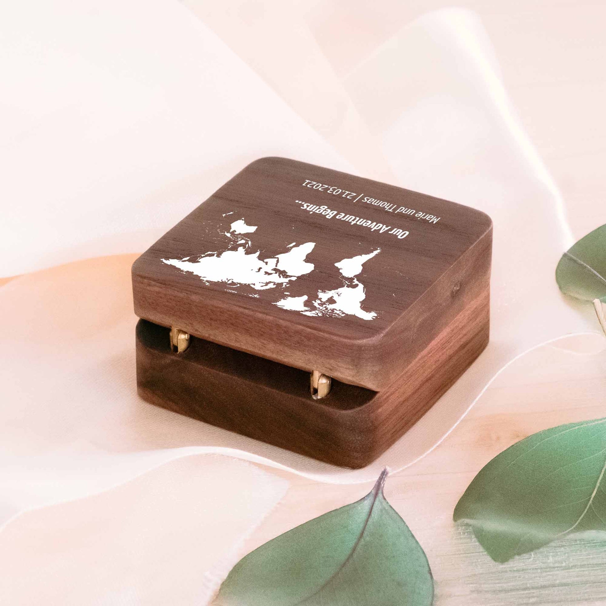 Ringbox Weltkarte | Ringschatulle Hochzeit | Personalisierte Ringkiste | Mr & Ms l Standesamt | Aufbewahrung l Trauung l Verlobung