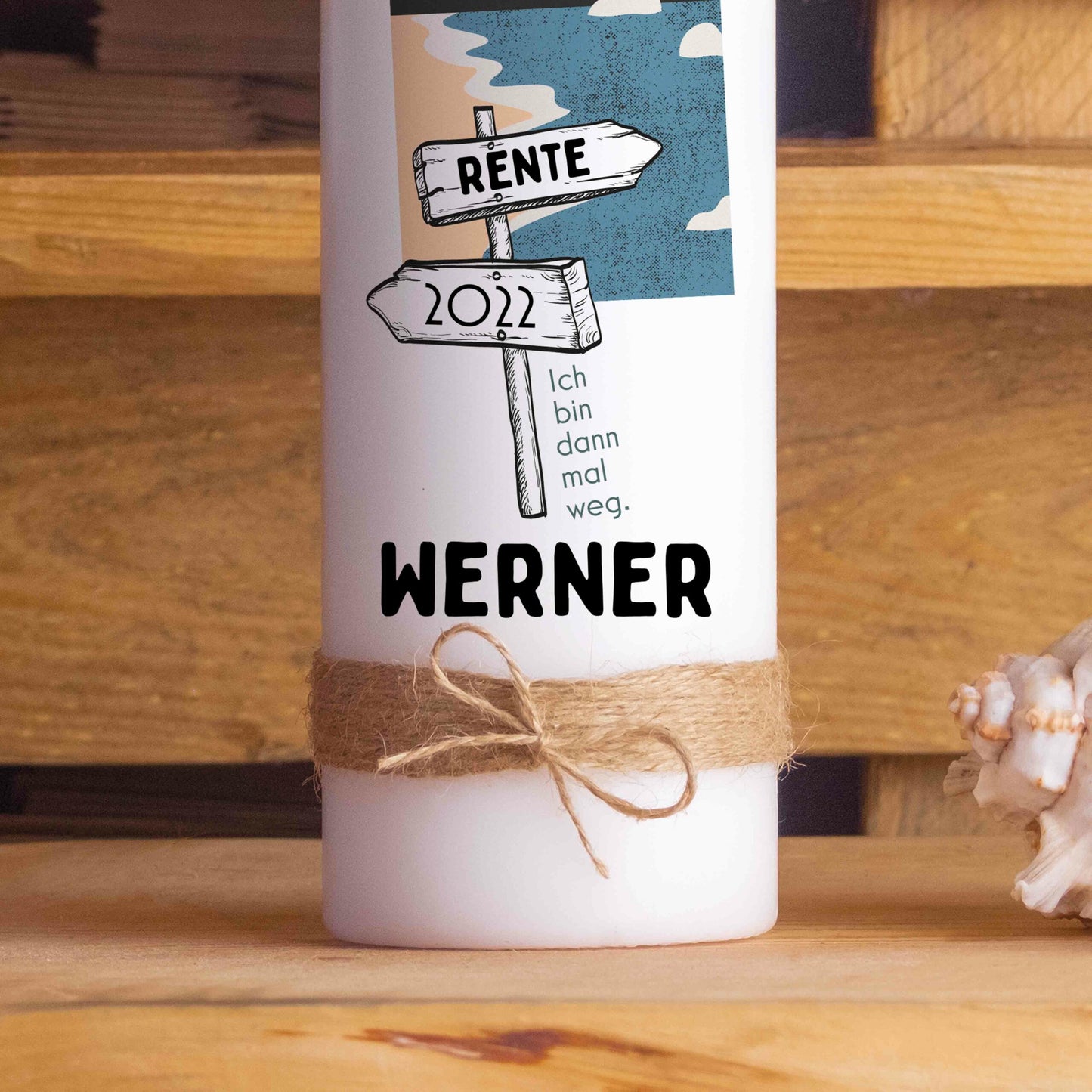 Ruhestandskerze personalisiert | Geschenk zur Rente mit Name & Jahr | 15–30 cm | Kerze „Ich bin dann mal weg“ – mit oder ohne Jutestrick