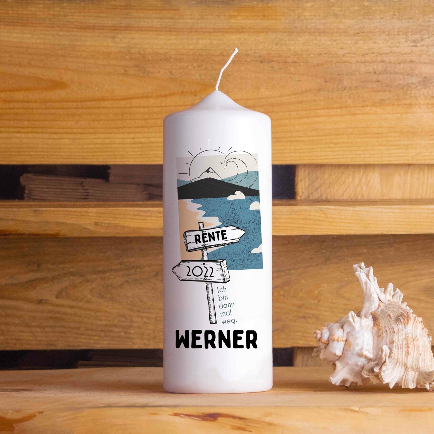 Ruhestandskerze personalisiert | Geschenk zur Rente mit Name & Jahr | 15–30 cm | Kerze „Ich bin dann mal weg“ – mit oder ohne Jutestrick