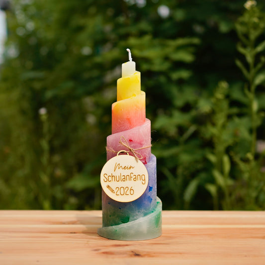 Bunte Wachswürfelkerze Mein Schulanfang
