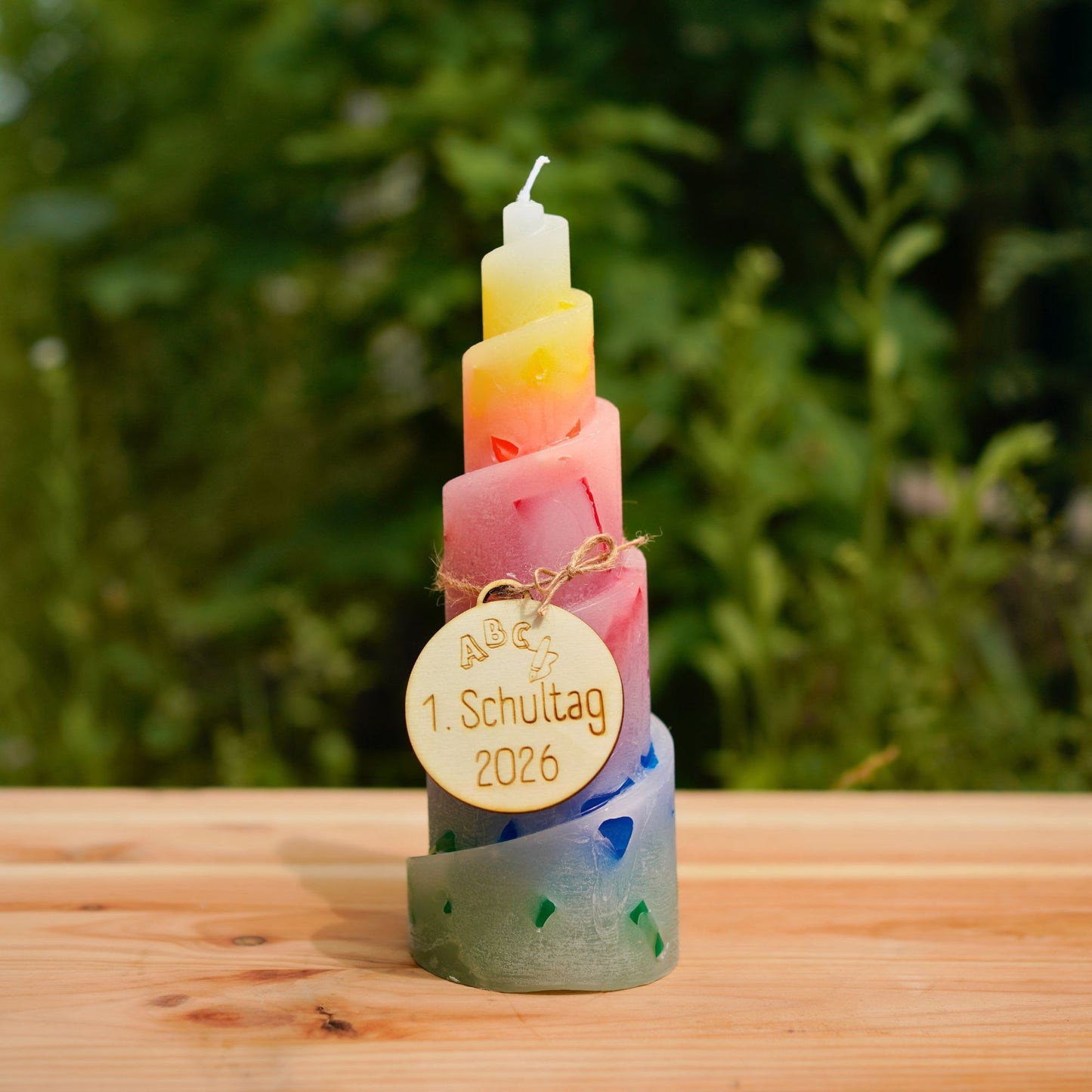 Bunte Wachswürfelkerze Schulanfang Erster Schultag