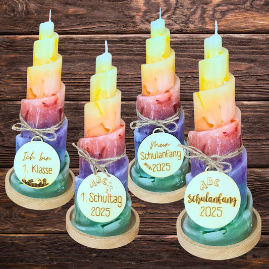 Bunte Schulanfangskerze Regenbogen