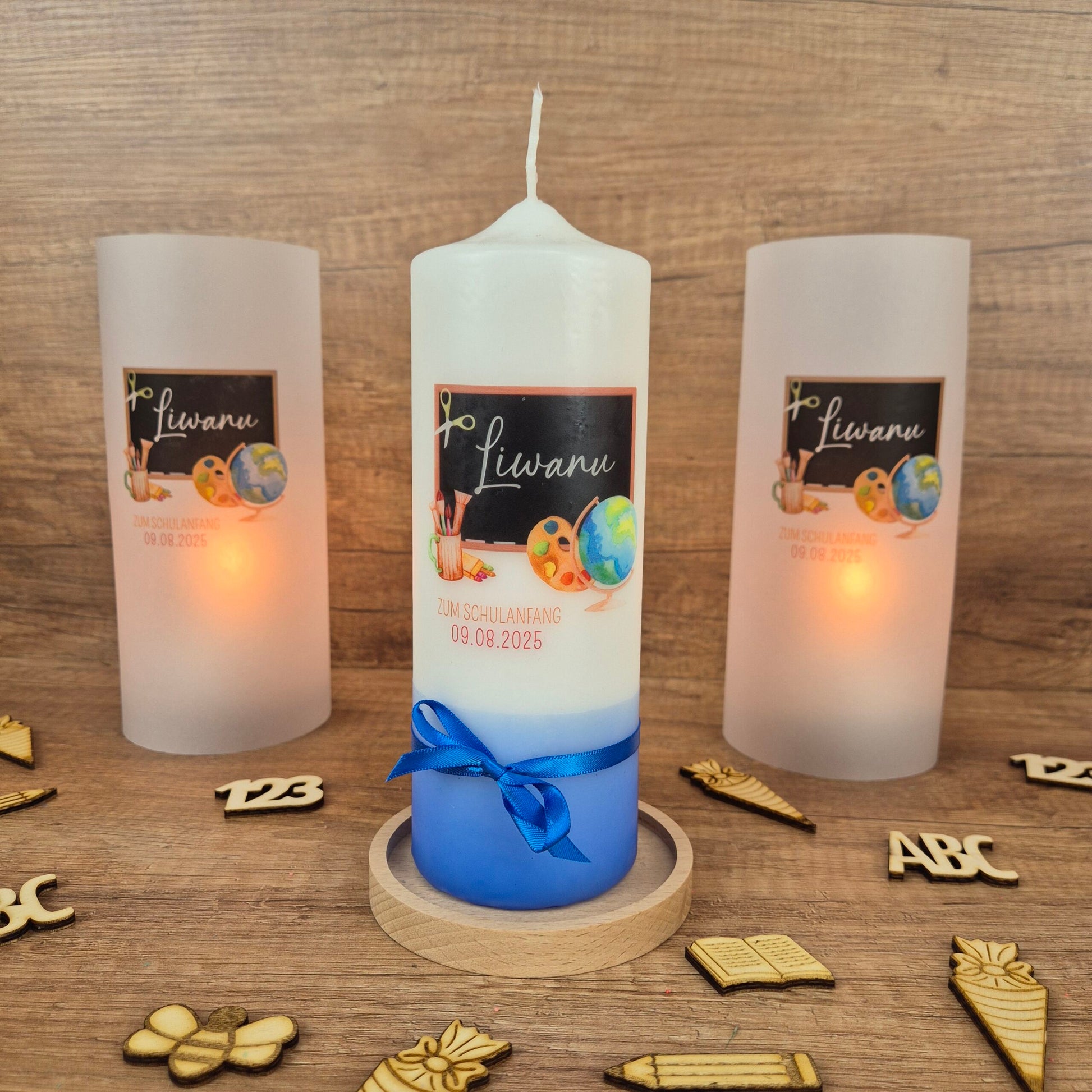 Streudeko Schulanfang | Deko-Set aus Holz für Kerzen & Geschenke