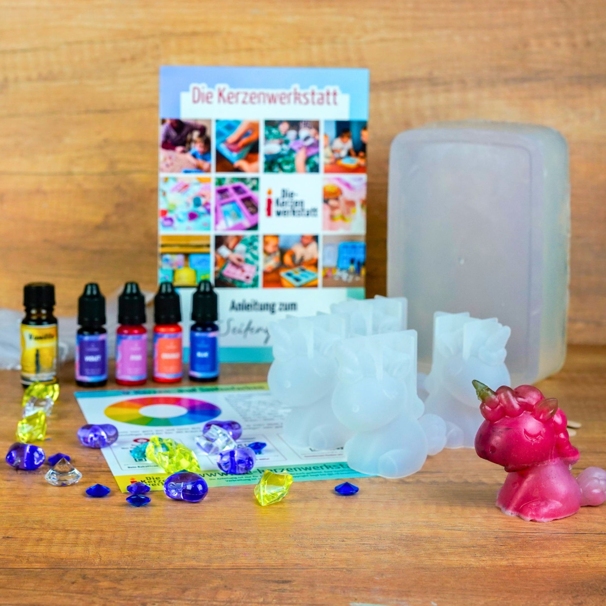 Seifhorn DIY Seifen Set – Einhorn Seifen selber machen | Glycerinseife, Farben & Diamanten | Bastelset für Kinder