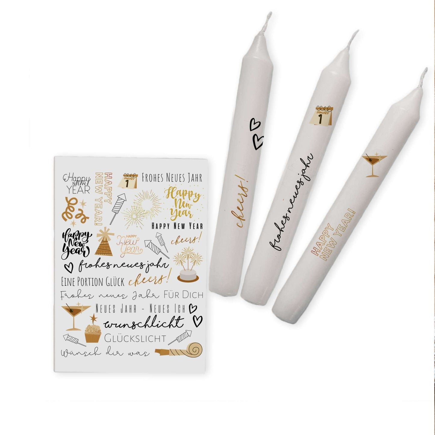 Kerzentattoos Silvester-Gold| Kerzenfolie | Bastelset für Kerzen Thema "Neujahr" | Geschenk | Basteln | Kerzensticker