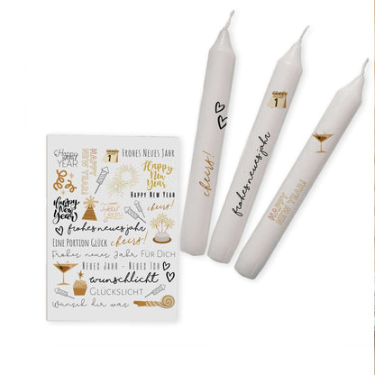 Kerzentattoos Silvester-Gold| Kerzenfolie | Bastelset für Kerzen Thema "Neujahr" | Geschenk | Basteln | Kerzensticker