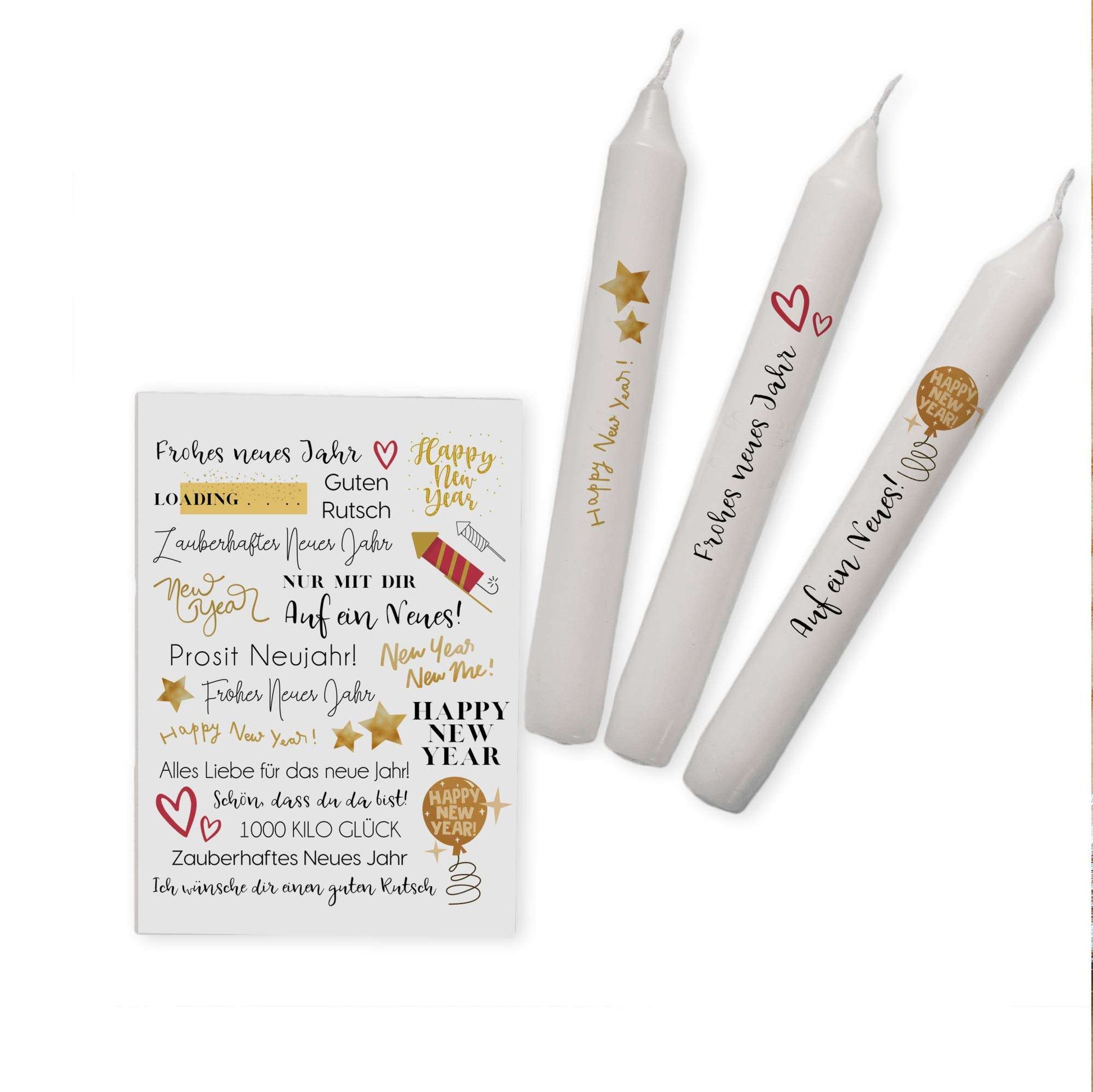 Kerzentattoos Silvester-Rot | Kerzenfolie | Bastelset für Kerzen Thema "Neujahr" | Geschenk | Basteln | Kerzensticker