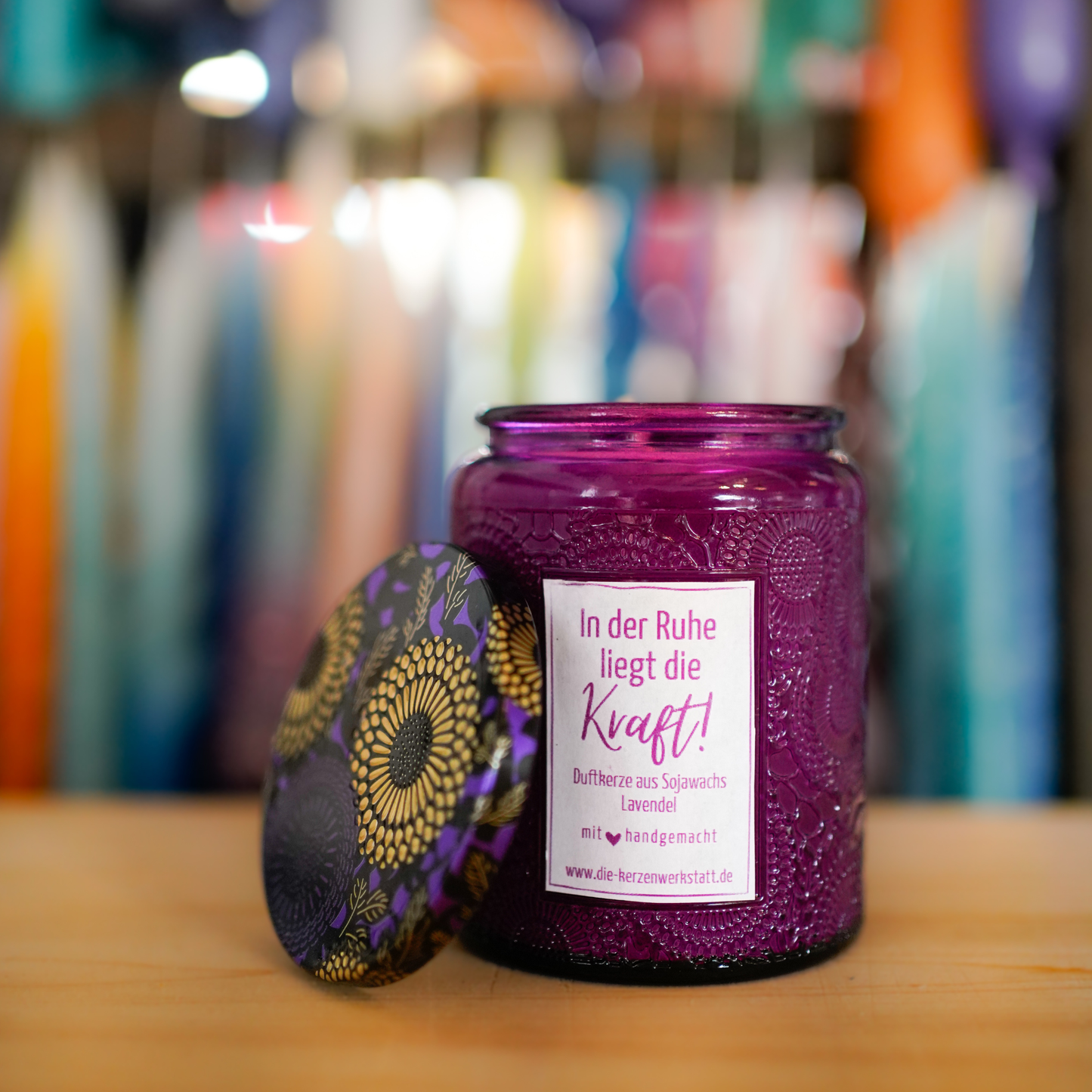 Sojakerze Lavendel Duft und schöner Deckel