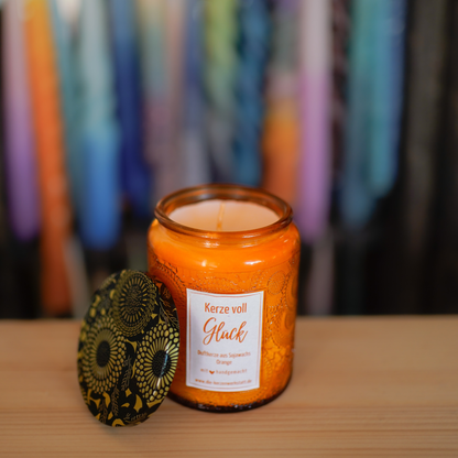 Sojakerze Orange Duft und schöner Deckel
