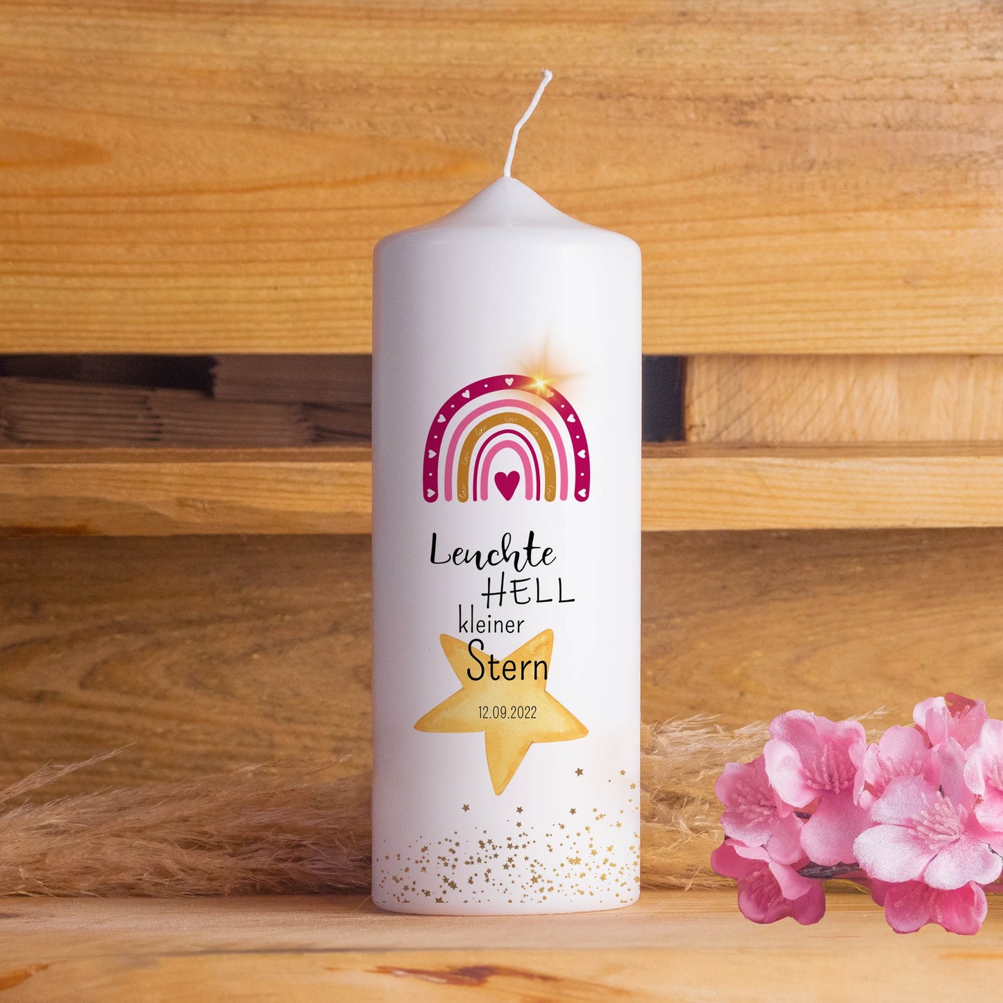 Leuchte hell kleiner Stern Trauerkerze Sternenkind | 15 - 30 cm Höhe | Personalisierte Kerze | Gedenkkerze