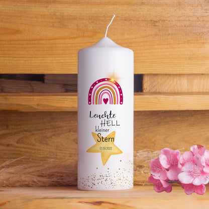 Leuchte hell kleiner Stern Trauerkerze Sternenkind | 15 - 30 cm Höhe | Personalisierte Kerze | Gedenkkerze