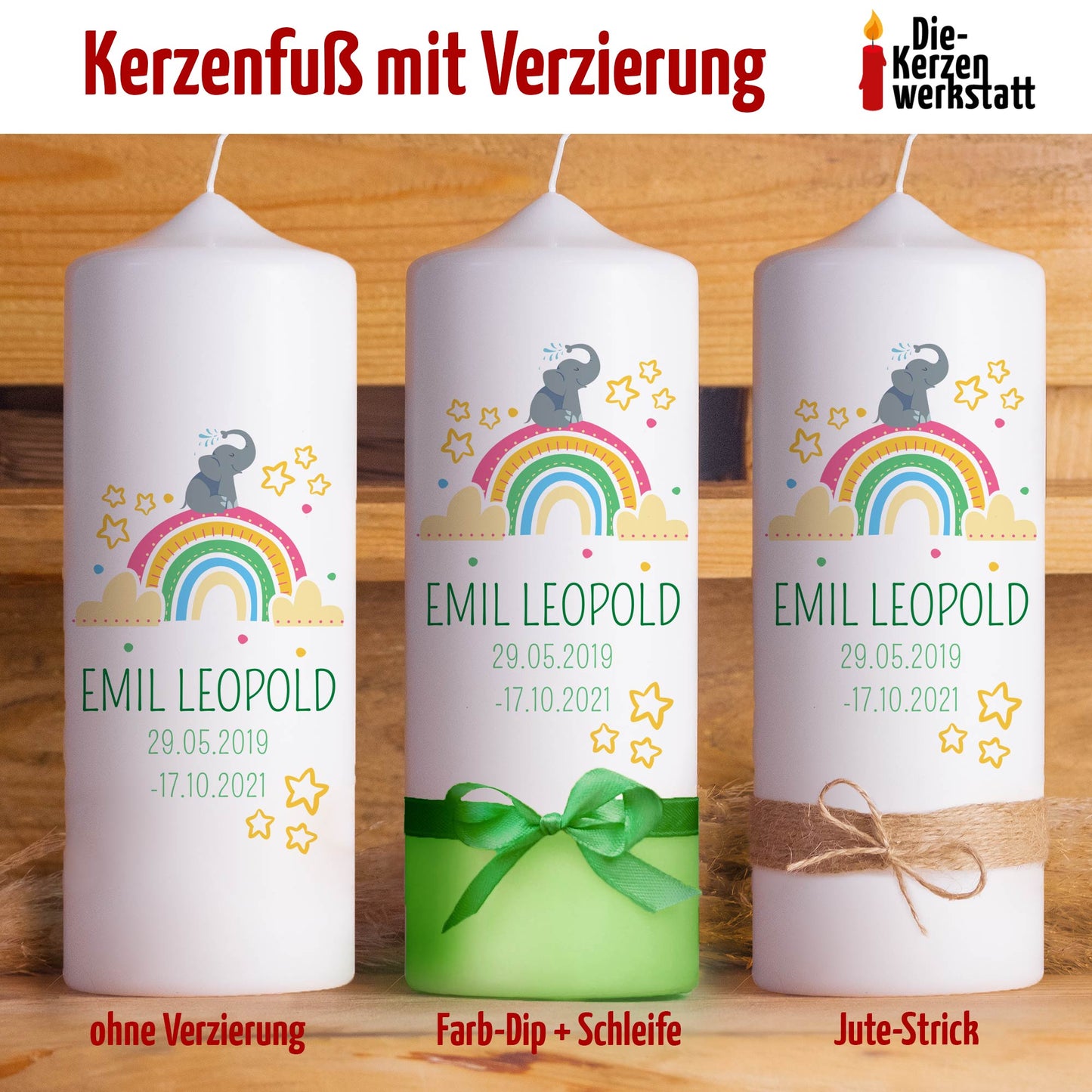 Trauerkerze Sternenkind Regenbogen | 15 - 30 cm Höhe | Personalisierte Kerze | Gedenkkerze