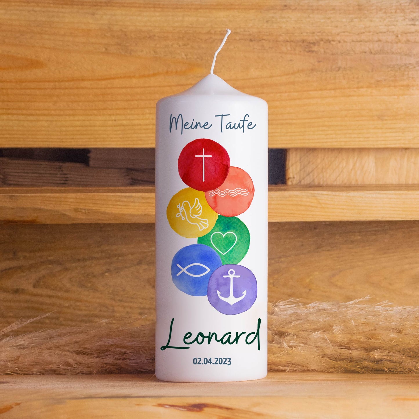 Personalisierte Taufkerze 6 Symbole