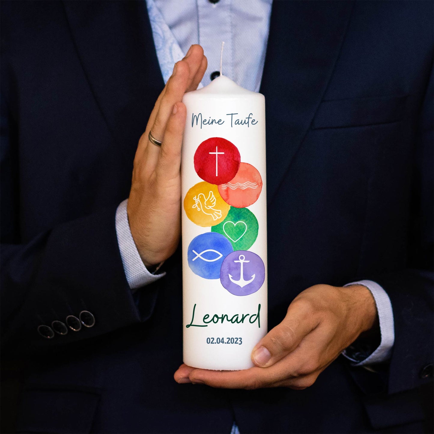 Personalisierte Taufkerze 6 Symbole