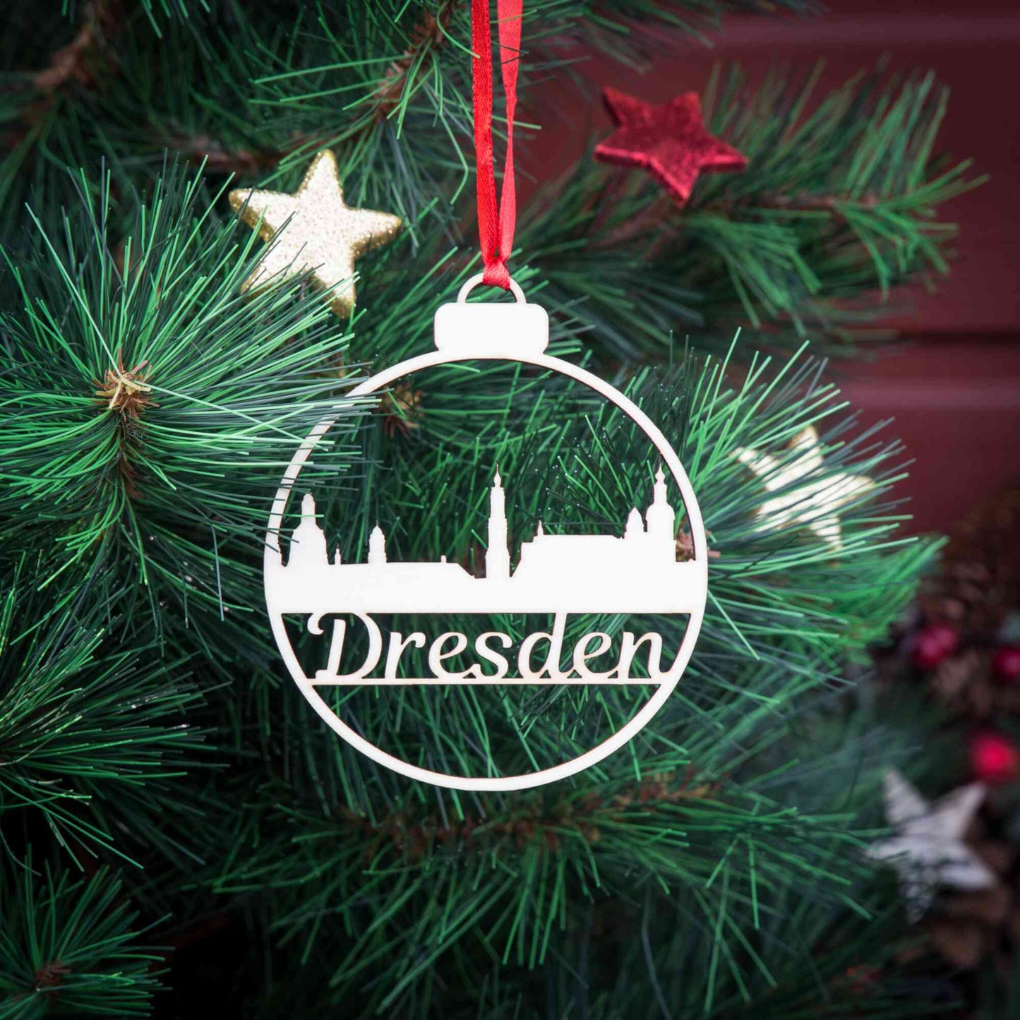 Weihnachtskugel aus Holz" ∅ 10 cm | Weihnachtsbaum Schmuck | Dresden Skyline | Weihnachtsdeko |  Christbaum