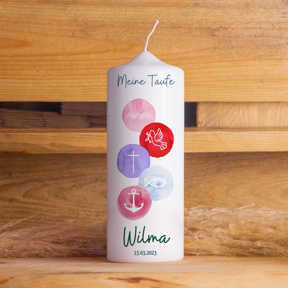 Taufkerzenpaket mit personalisierter Taufkerze, Kerzenuntersetzer, Holzbox,  Patenkerzen, Lichthüllen