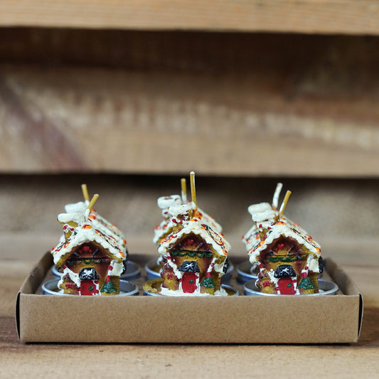 Weihnachtliches Teelichter 6er Set Lebkuchenhaus