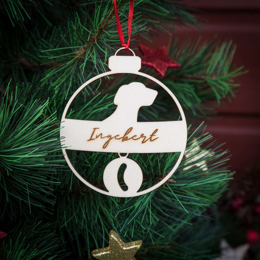 Personalisierte Weihnachtskugel Hund mit Halsband