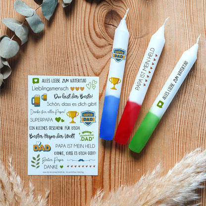 Kerzentattoos Vatertag Bunt | Kerzenfolie | Bastelset für Kerzen Thema "Vatertag" | Geschenk | Basteln | Kerzensticker