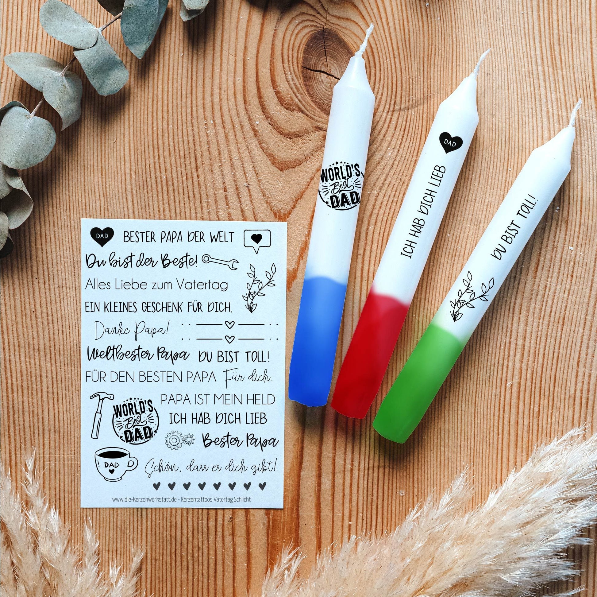 Kerzentattoos Vatertag Schlicht | Kerzenfolie | Bastelset für Kerzen Thema "Vatertag" | Geschenk | Basteln | Kerzensticker