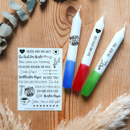 Kerzentattoos Vatertag Schlicht | Kerzenfolie | Bastelset für Kerzen Thema "Vatertag" | Geschenk | Basteln | Kerzensticker