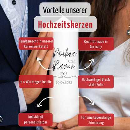 Hochzeitskerze | Monochrom | 15 - 30 cm Höhe | Traukerze | Personalisierte Kerze