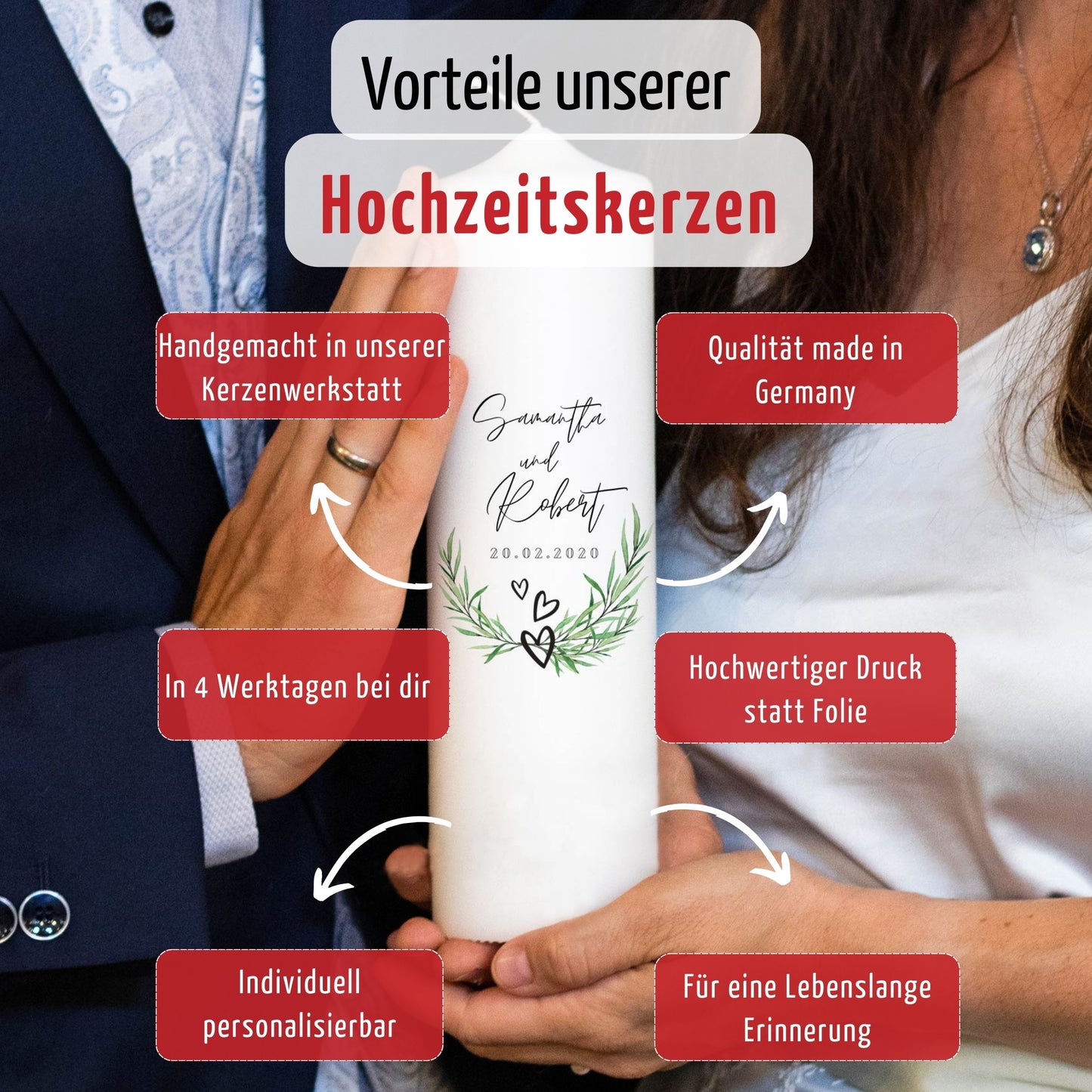 Hochzeitskerze | Schlicht | Personalisiert