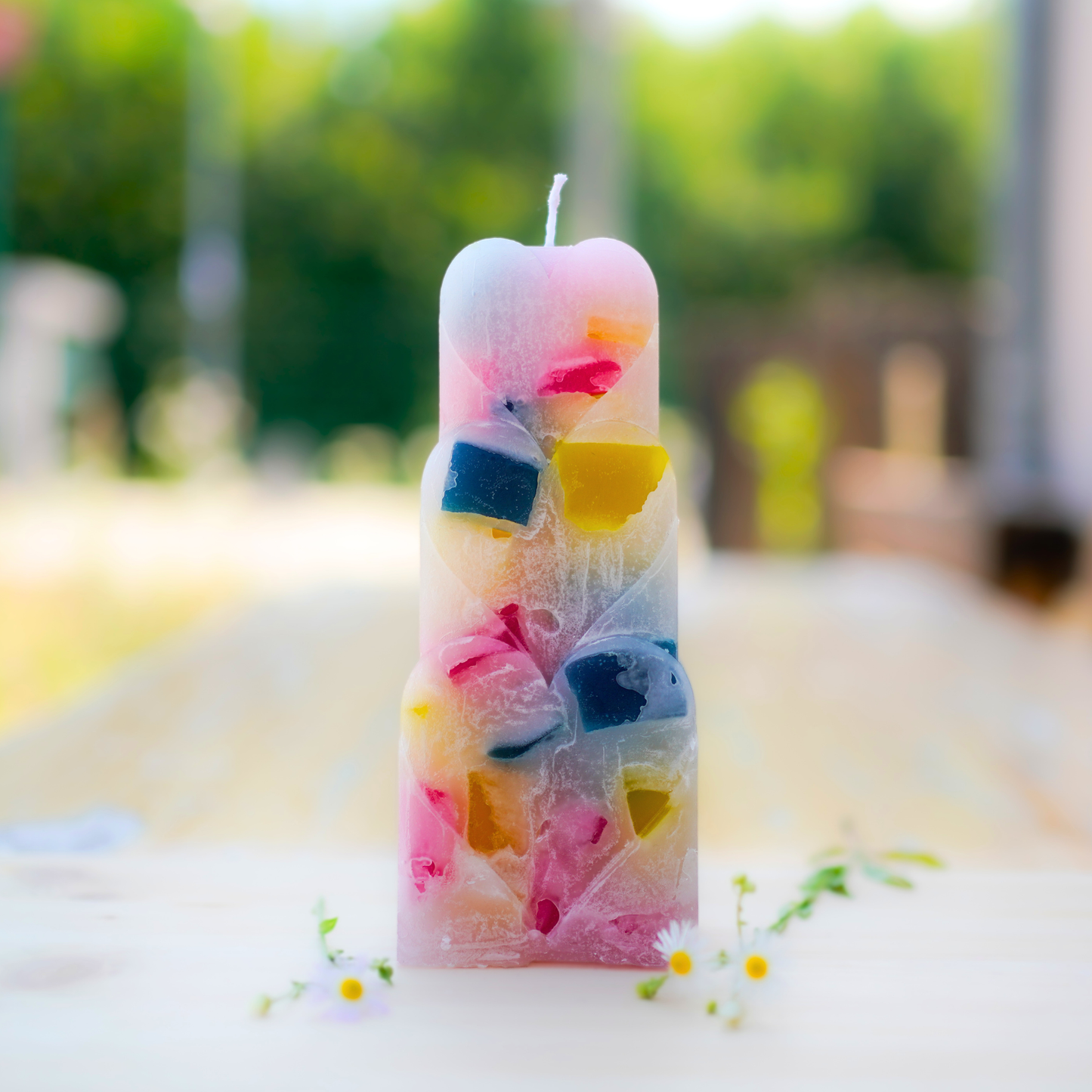 Wachswürfelkerze Candy Herzen