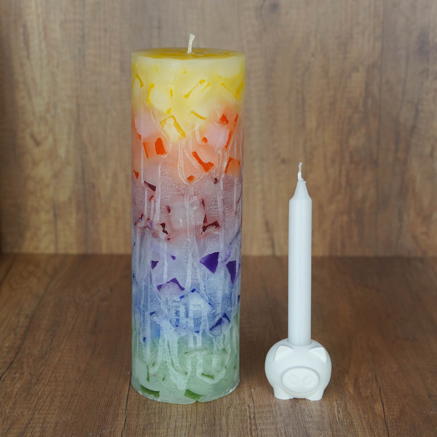 XXL Kerze Pastell Größenvergleich – 30 cm hohe Wachswürfelkerze handgemacht