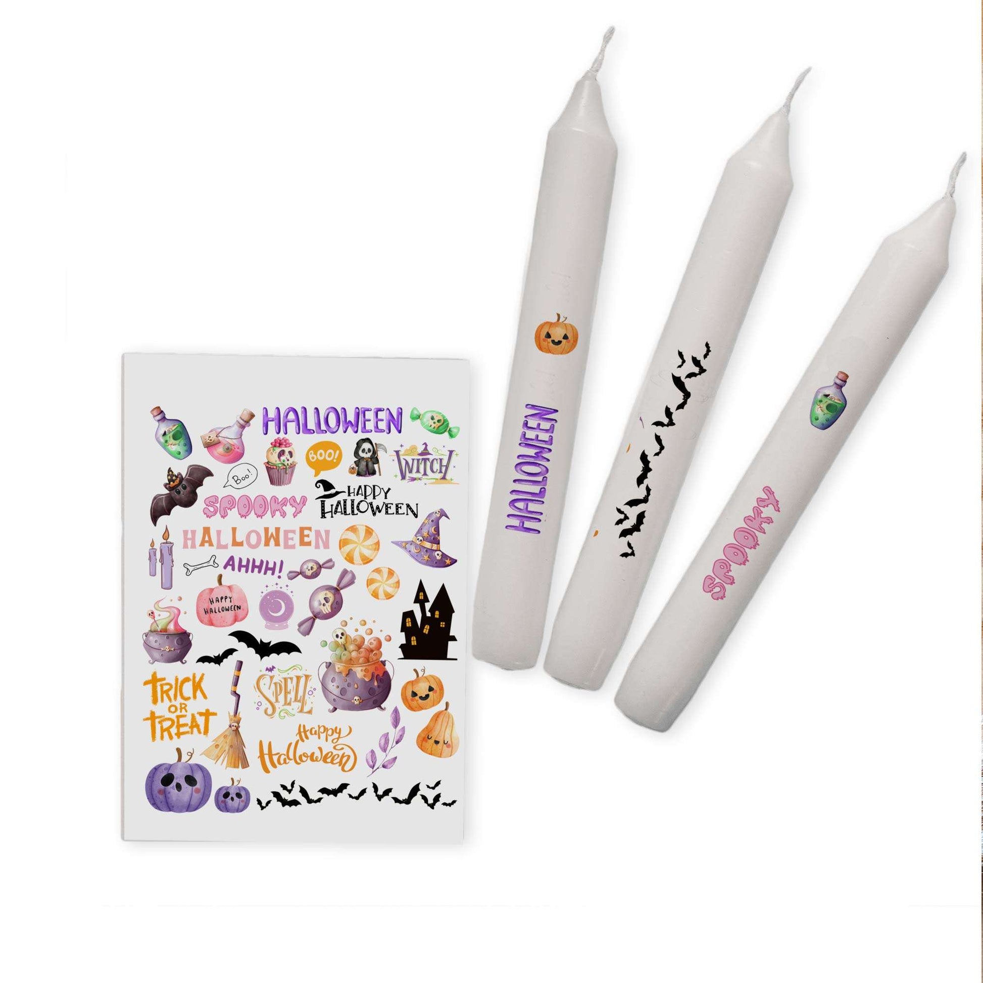 Kerzentattoos Halloween Bunt | Kerzenfolie | Bastelset für Kerzen | Herbst | Geschenk | Basteln | Kerzensticker